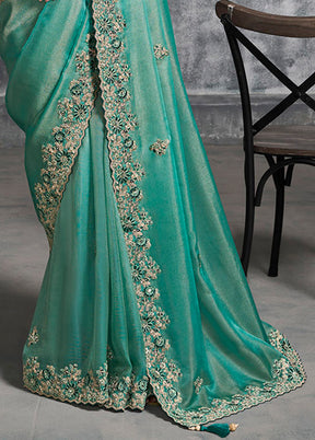 Green Tissue Silk Saree With Blouse Piece