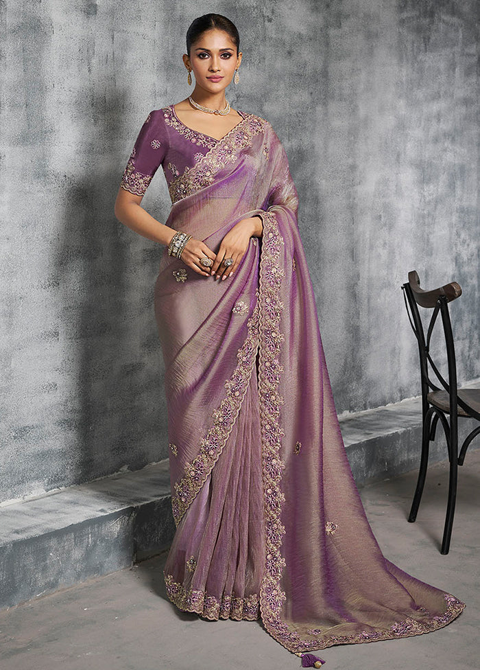 Purple Tissue Silk Saree With Blouse Piece