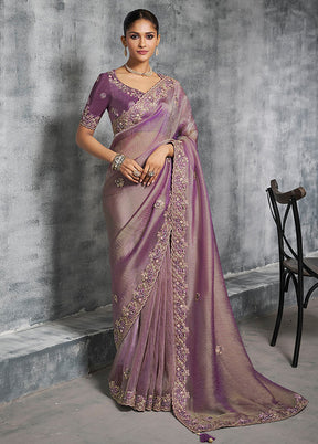 Purple Tissue Silk Saree With Blouse Piece