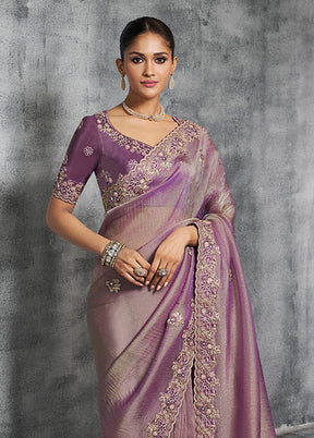 Purple Tissue Silk Saree With Blouse Piece
