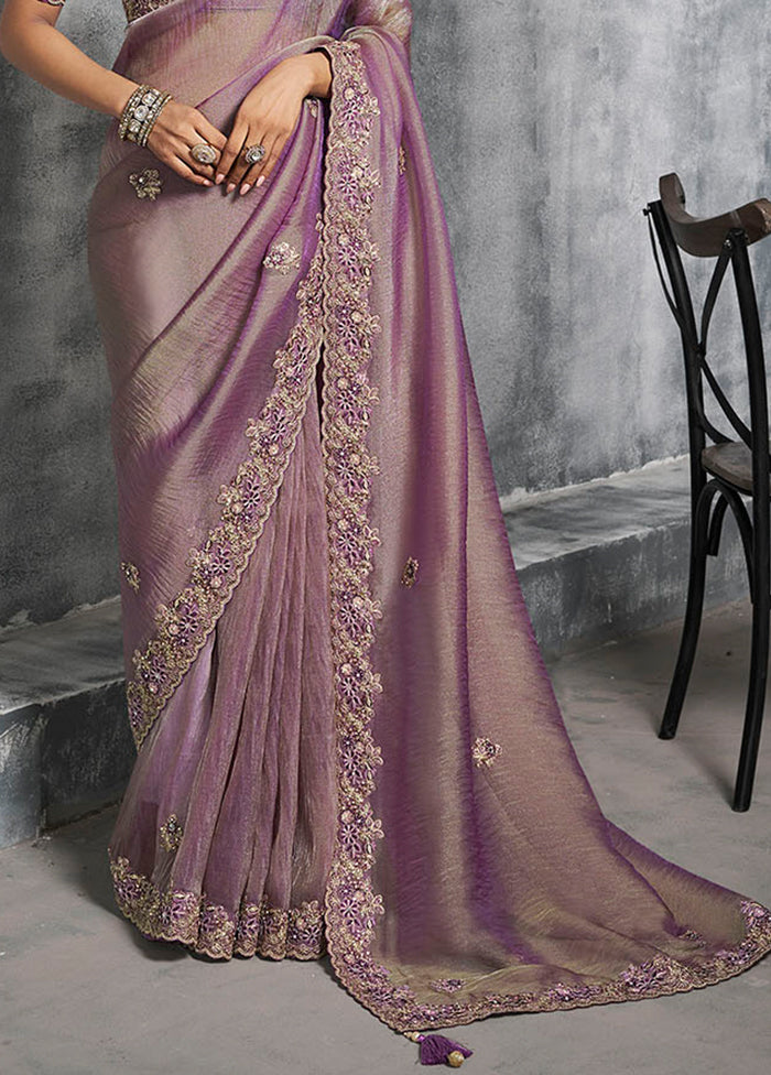 Purple Tissue Silk Saree With Blouse Piece