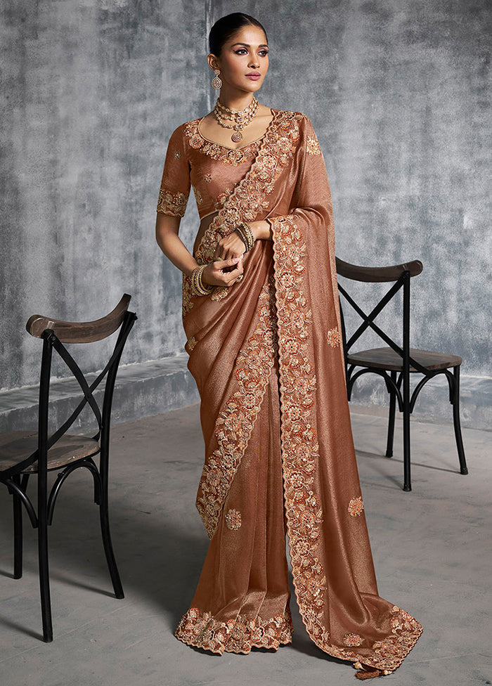 Brown Tissue Silk Saree With Blouse Piece