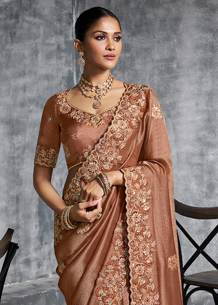 Brown Tissue Silk Saree With Blouse Piece