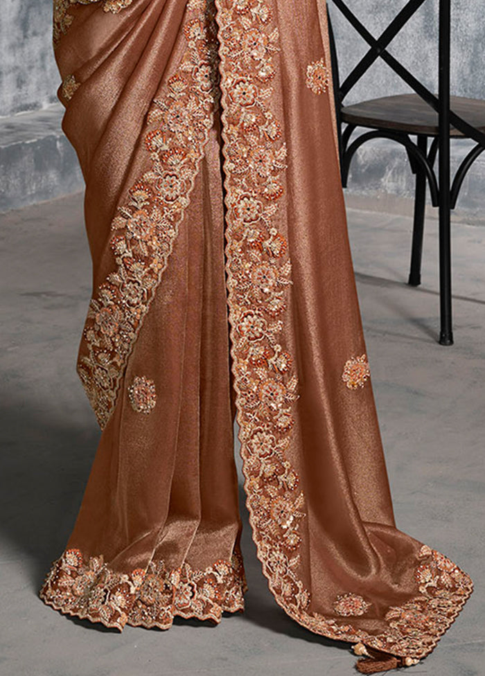 Brown Tissue Silk Saree With Blouse Piece