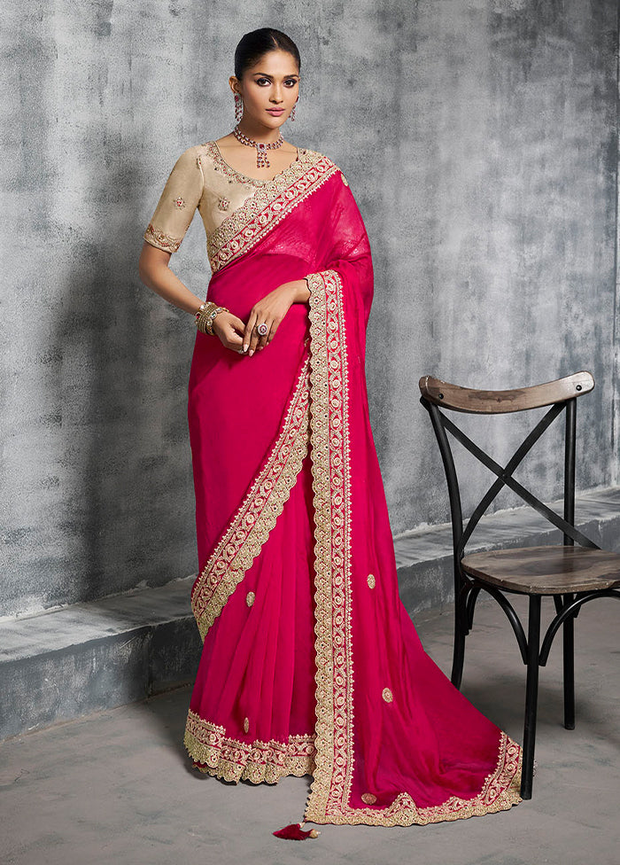 Pink Tissue Silk Saree With Blouse Piece