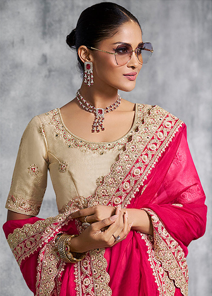 Pink Tissue Silk Saree With Blouse Piece