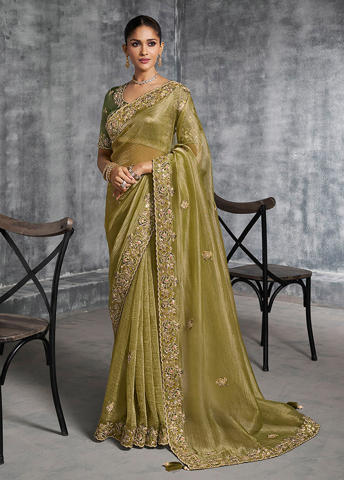 Green Tissue Silk Saree With Blouse Piece
