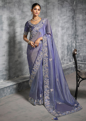 Lavender Tissue Silk Saree With Blouse Piece
