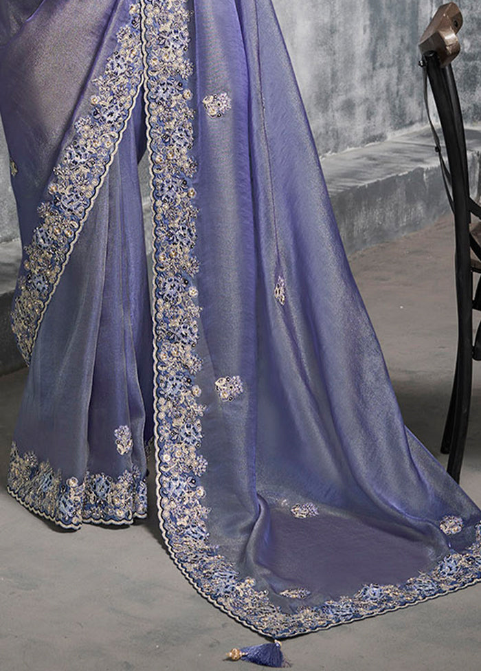 Lavender Tissue Silk Saree With Blouse Piece
