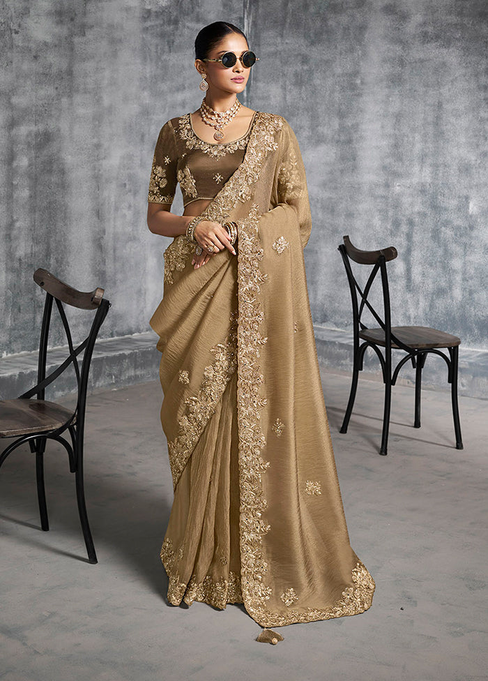 Brown Tissue Silk Saree With Blouse Piece