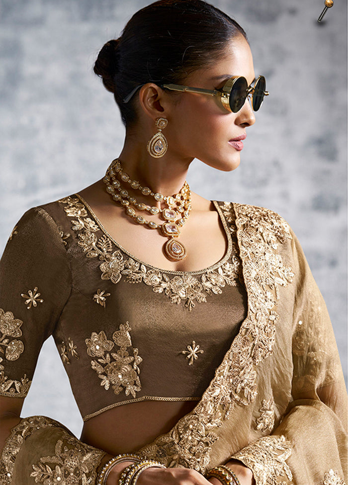 Brown Tissue Silk Saree With Blouse Piece