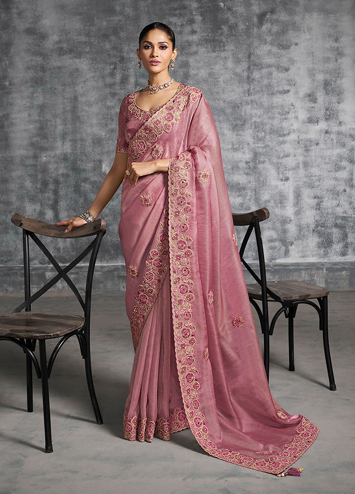Pink Tissue Silk Saree With Blouse Piece