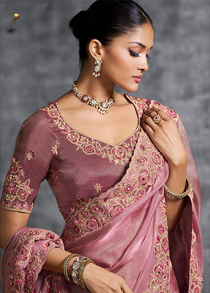 Pink Tissue Silk Saree With Blouse Piece