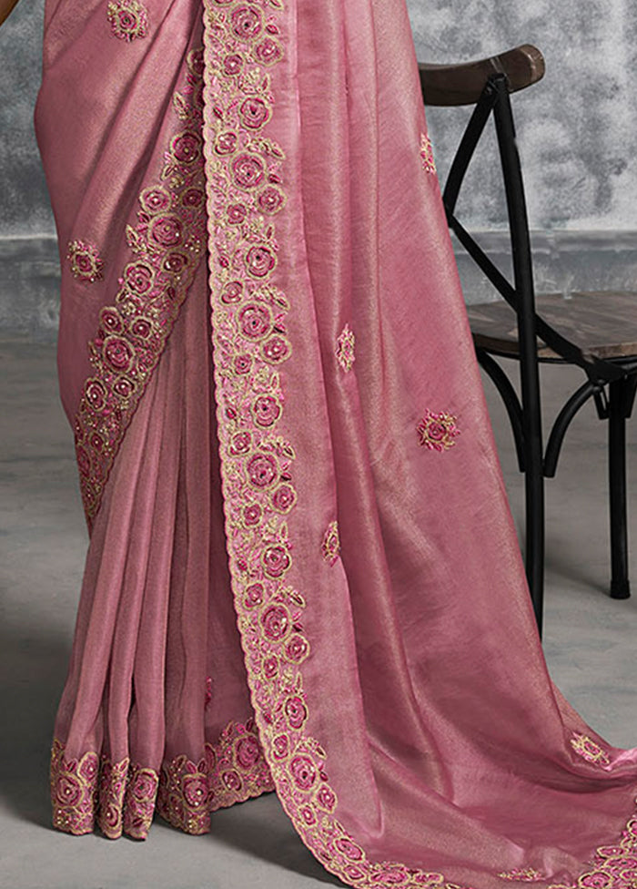 Pink Tissue Silk Saree With Blouse Piece