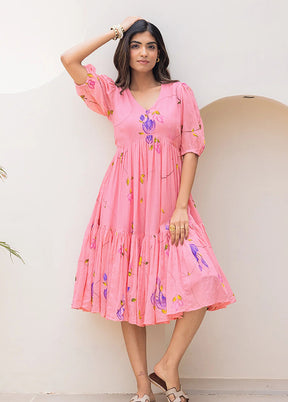 Pink Printed Work Silk Kurti