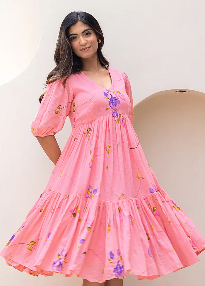 Pink Printed Work Silk Kurti