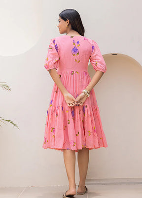 Pink Printed Work Silk Kurti