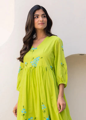 Green Printed Work Silk Kurti