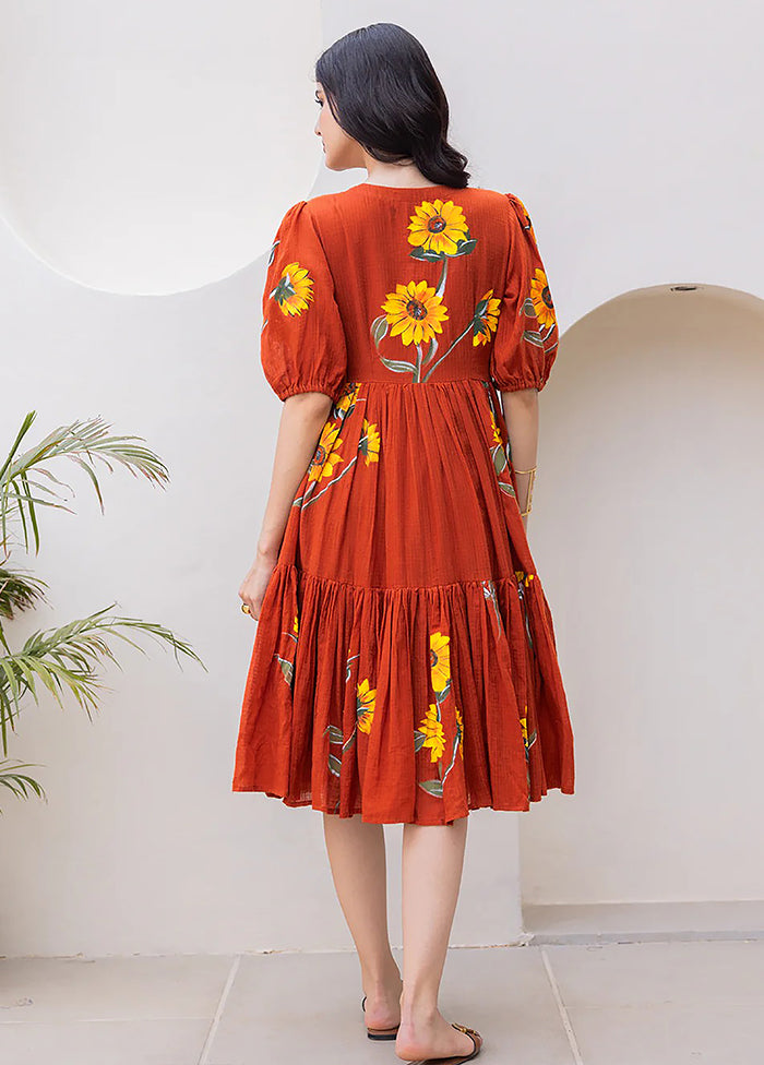 Brown Printed Work Silk Kurti