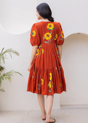 Brown Printed Work Silk Kurti