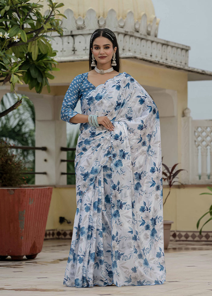 White Spun Silk Saree With Blouse Piece (Ready to Wear Saree)