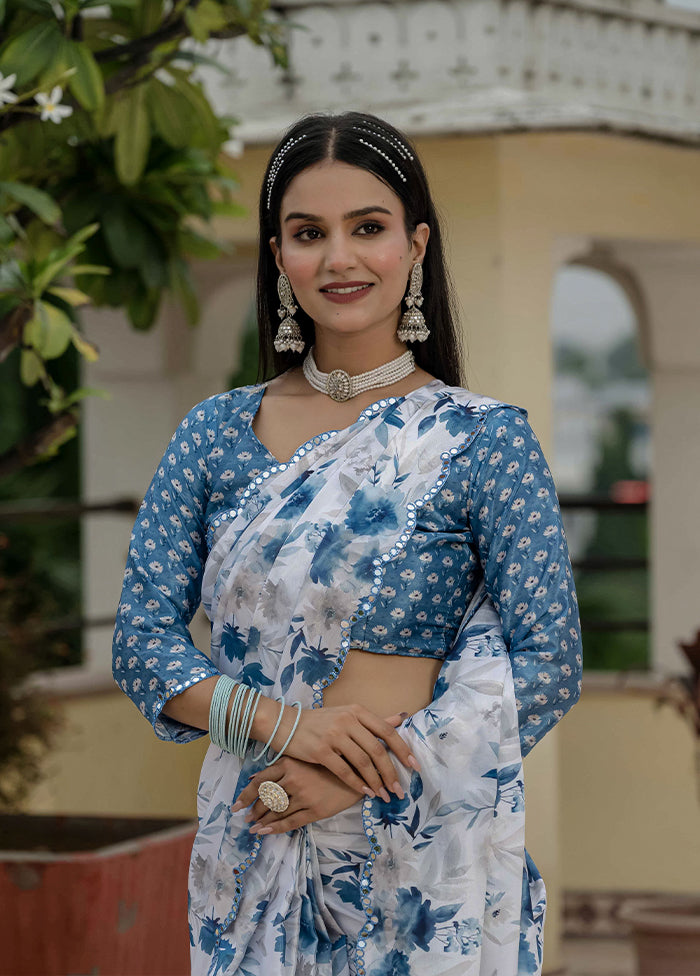 White Spun Silk Saree With Blouse Piece (Ready to Wear Saree)