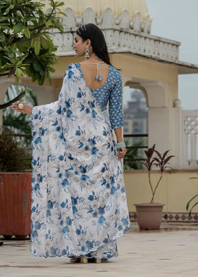 White Spun Silk Saree With Blouse Piece (Ready to Wear Saree)