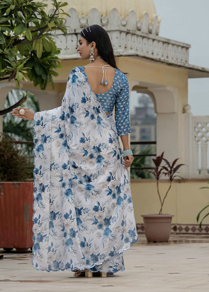 White Spun Silk Saree With Blouse Piece (Ready to Wear Saree)