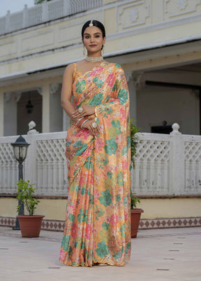 Orange Spun Silk Saree With Blouse Piece (Ready to Wear Saree)