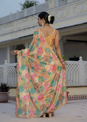 Orange Spun Silk Saree With Blouse Piece (Ready to Wear Saree)