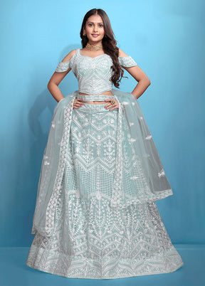 Blue Net Dupatta Lehenga Set