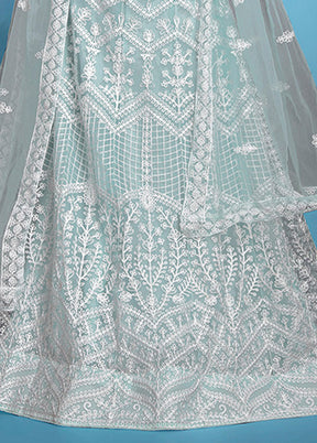 Blue Net Dupatta Lehenga Set