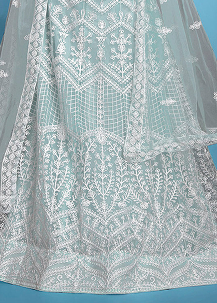 Blue Net Dupatta Lehenga Set