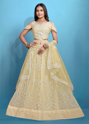 Yellow Net Dupatta Lehenga Set
