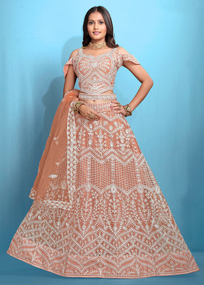 Peach Net Dupatta Lehenga Set