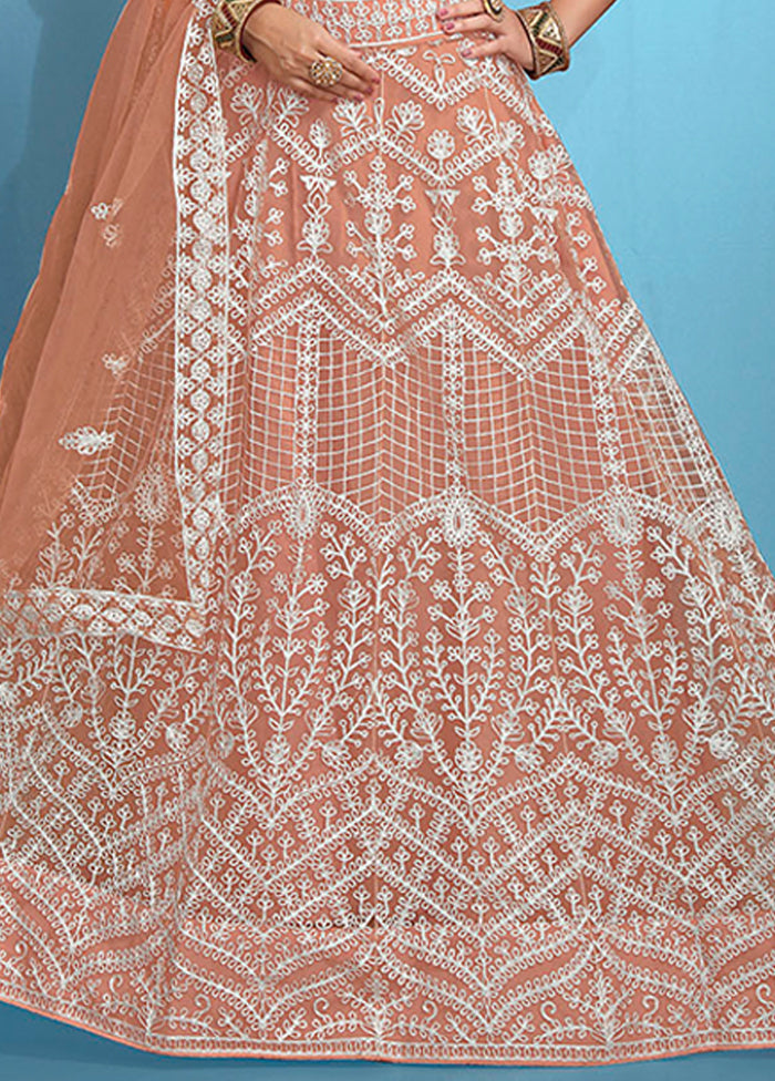 Peach Net Dupatta Lehenga Set