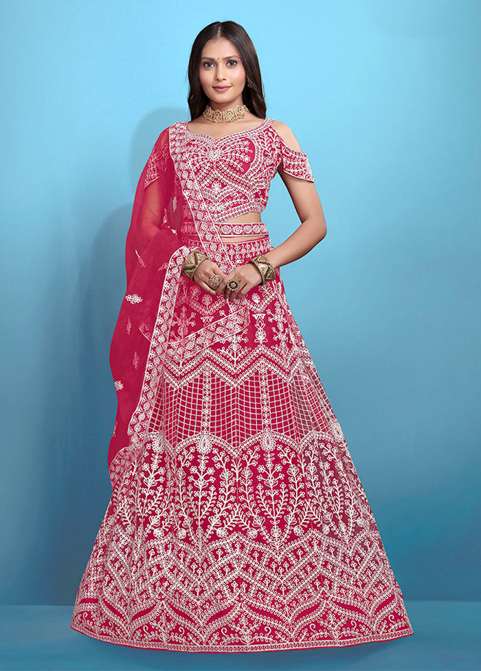 Pink Net Dupatta Lehenga Set