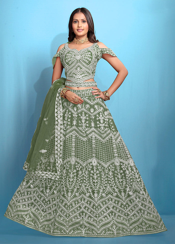 Green Net Dupatta Lehenga Set
