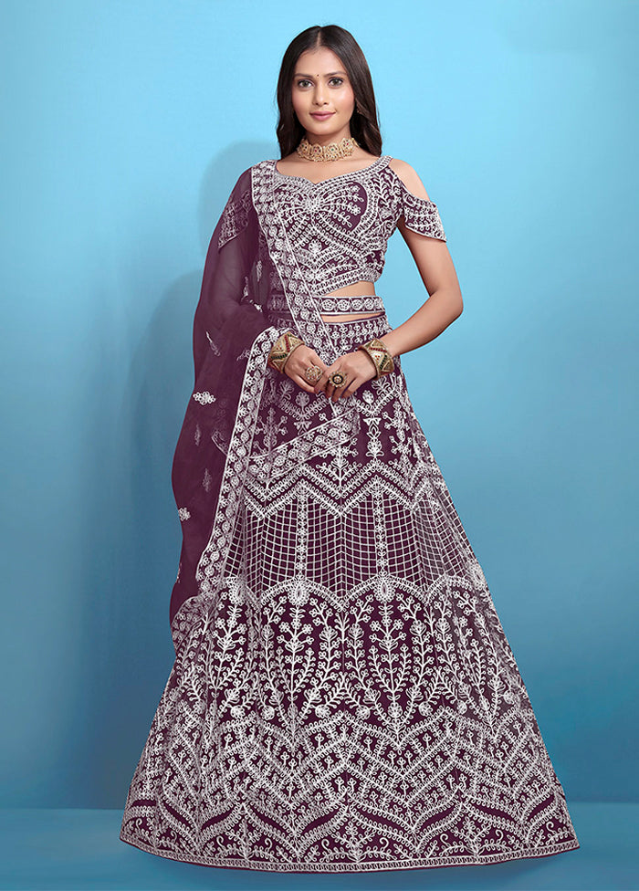 Purple Net Dupatta Lehenga Set
