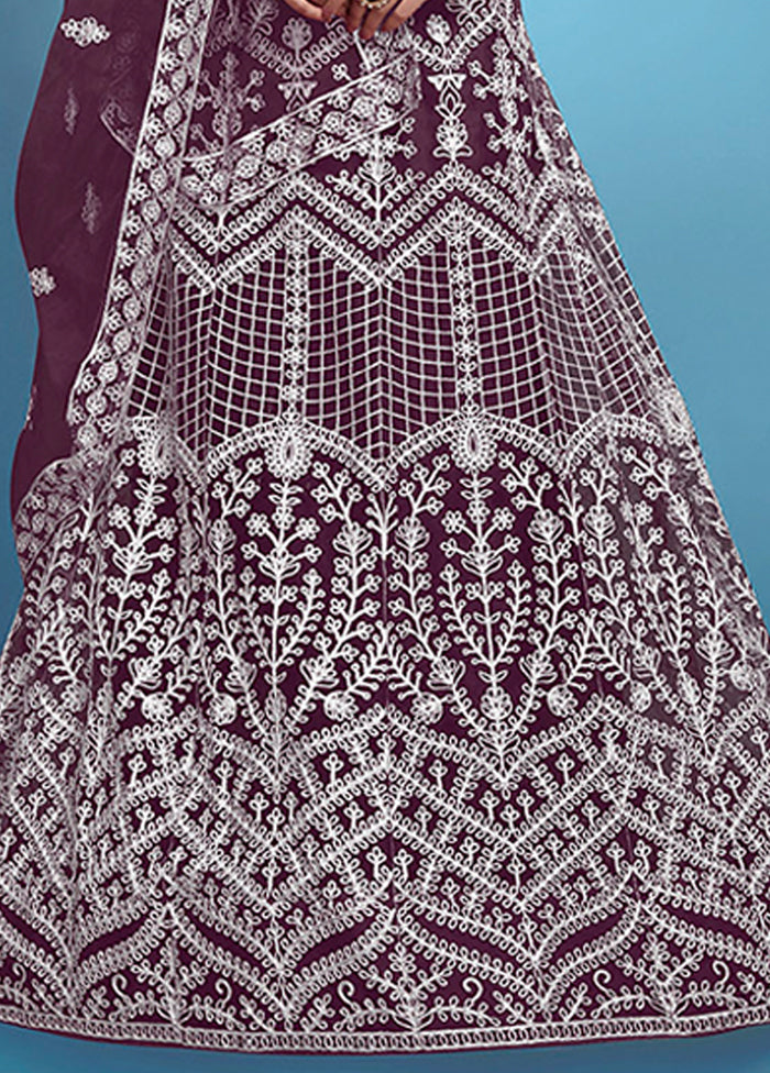 Purple Net Dupatta Lehenga Set