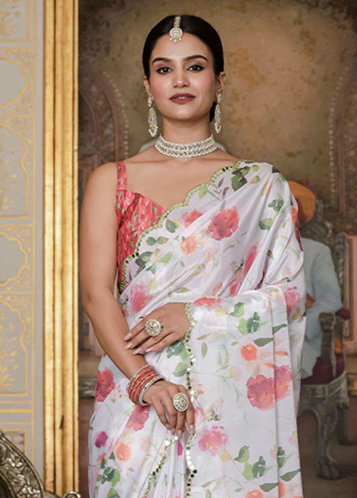 White Spun Silk Saree With Blouse Piece (Ready to Wear Saree)