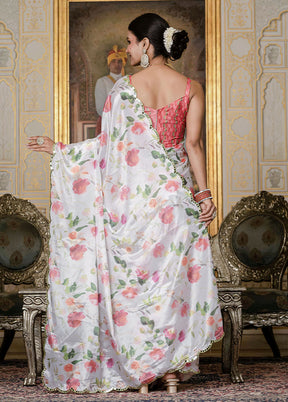 White Spun Silk Saree With Blouse Piece (Ready to Wear Saree)