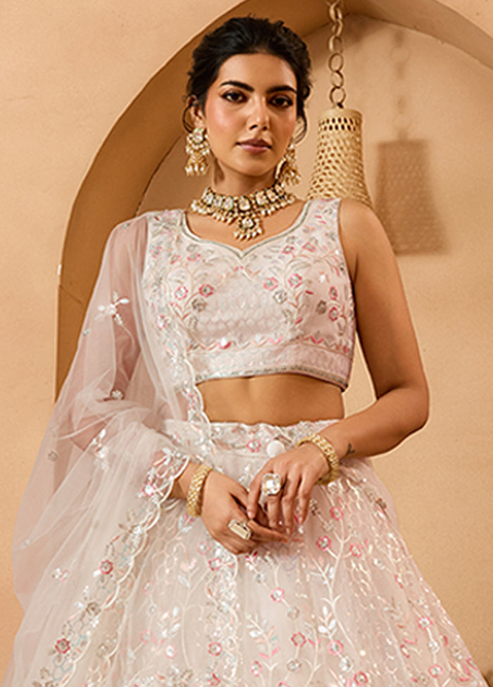 Cream Net Lehenga Set