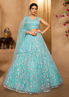 Green Net Lehenga Set