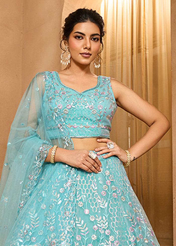 Green Net Lehenga Set