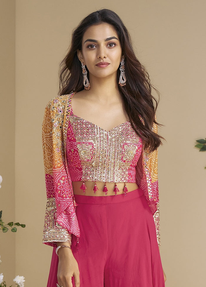 2 Pc Pink Silk Kurti Set With Jacket