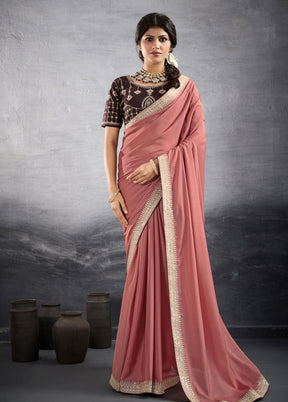 Pink Georgette Saree With Blouse Piece