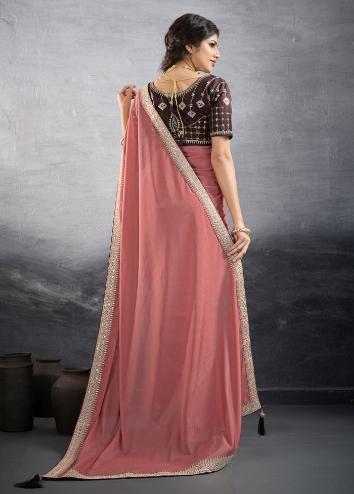 Pink Georgette Saree With Blouse Piece