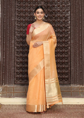 Orange Cotton Saree With Blouse Piece