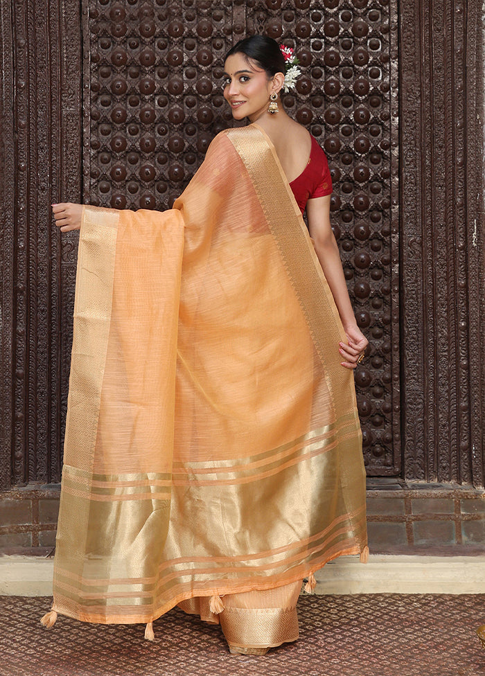 Orange Cotton Saree With Blouse Piece